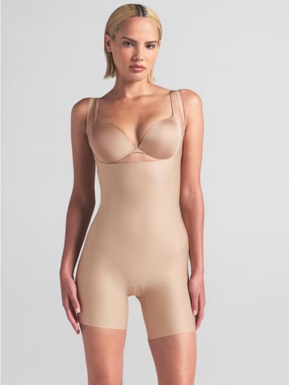 SKIMS Core Sculpt Open Bust Mid Thigh Extra Strong Compression Nude Bodysuit XL